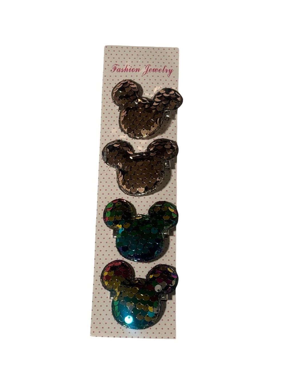 Sequin Mickey Head Hair Clips - Brown and Multicolor ( Set of 4)